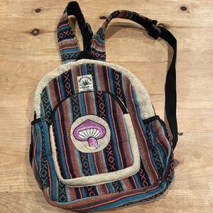 Himalayan Hemp textured purple mushroom backpack hippie boho festival OS